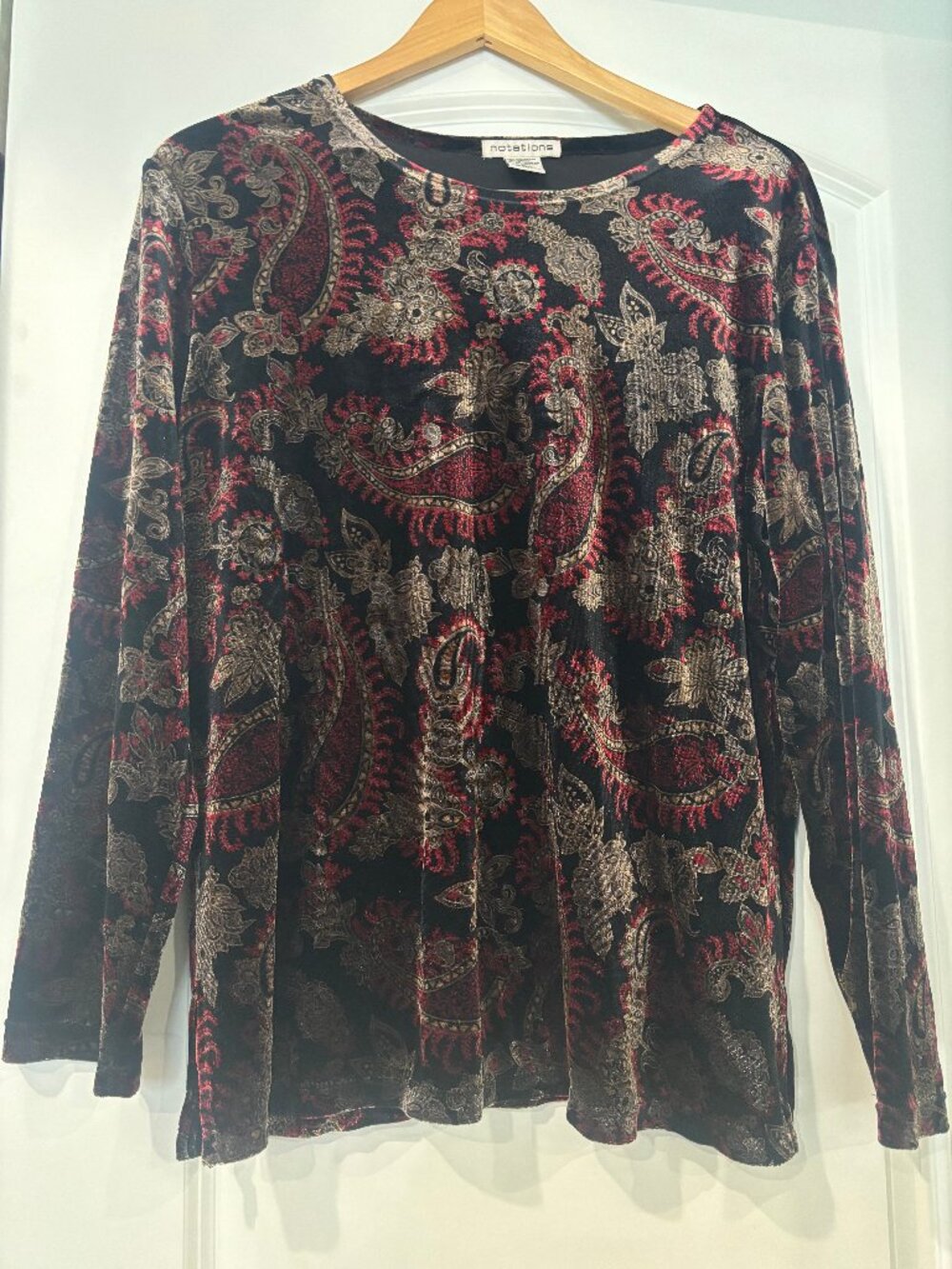 Vintage Notations 90s Y2K Whimsigoth  Velvet Metallic Paisley Top Sz XL